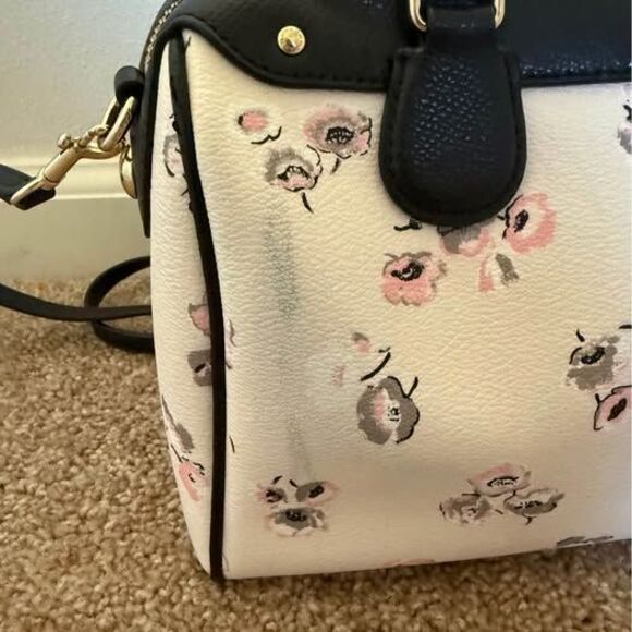 Coach Mini Bennett Satchel Crossbody Bag – Floral Print, Black/Pink, Leather - Picture 7 of 10